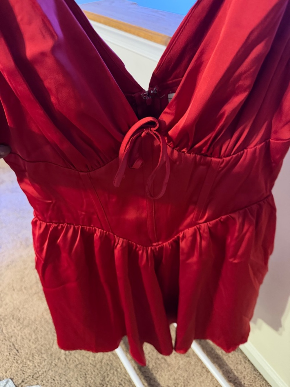 Red satin dress